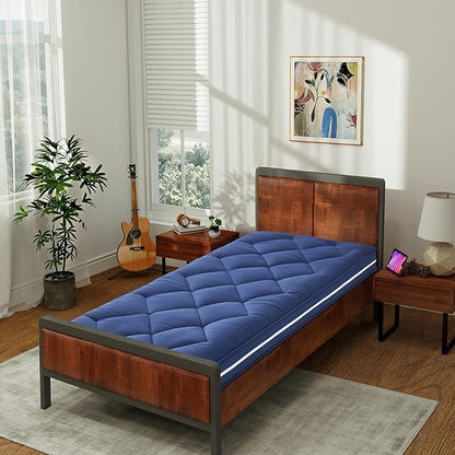 Jamdok 4Inch Twin Floor Mattress,3 Layer Structure Cot Mattress Topper,Gel Memory Foam Futon Mattress,Removable Thickened Cover,Portable Roll Up Sleep Pad (Blue, 75X38“)
