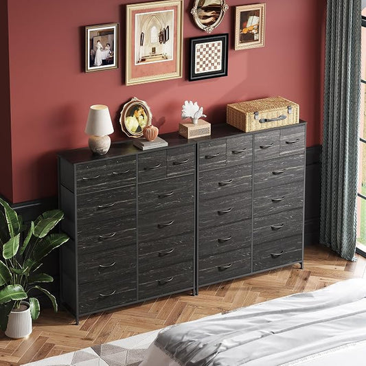 WLIVE Tall Dresser for Bedroom with 12 Drawers, Dressers & Chests of Drawers, Fabric Dresser for Closet, Living Room, Storage Dressers with Storage Drawers, Wood Top, Charcoal Black Wood Grain Print