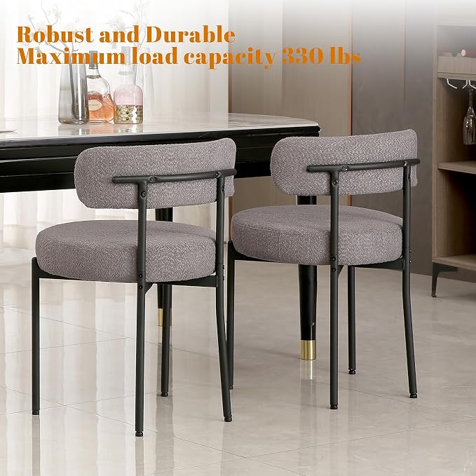 DYHOME Boucle Dining Chairs Set of 4, Upholstered Kitchen Dining Room Chairs, Side Chairs with Thick Cushions and Metal Legs for Kitchen Living Room, Dark Grey