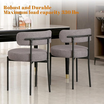 DYHOME Dark Grey Dining Chairs Set of 6, Mid-Century Modern Dining Chairs, Kitchen Dining Room Chairs, Curved Backrest Round Upholstered Boucle Sherpa Dining Chair with Black Metal Legs