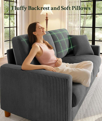 Welzona 70.2" Couches for Living Room, Comfy Sofa Set Tool-Free Setup, Corduroy Couch Set 7.1" Thicker Cushion, Accent Chair with Ottoman 848lbs Support, Sofas for Living Room Home Office, Grey