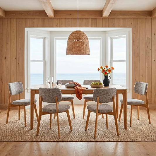COLAMY Dining Chairs Set of 6, Modern Upholstered Kitchen Room Chairs with Solid Natural Oak Wood Legs, 5-Min Easy Assembly Anti-Wobble, High-Weight Fabric Farmhouse Side Chair, 300lbs,Oak,Oatmeal