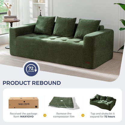 MAXYOYO Modular Sofa Couch, 75" Oversized Loveseat Boneless Cloud Couch with Deep Seat, Chenille Upholstered Living Room Comfy Sofa Chair for Living Room, No Assembly Required, Dark Green