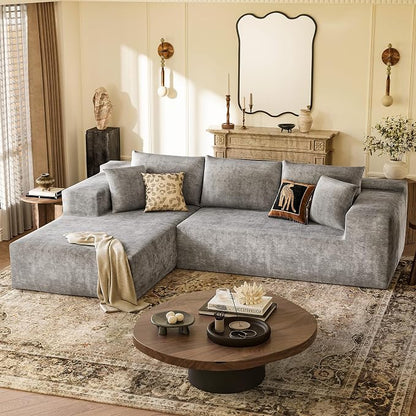 YESHOMY Boneless Couches for Living Room, 108" Sectional Modular Sectional Sofa with Deep Seat, Cloud Comfy Couch with L-Shape Chaise, Easy Assembly (Chenille, Pearl Gray)