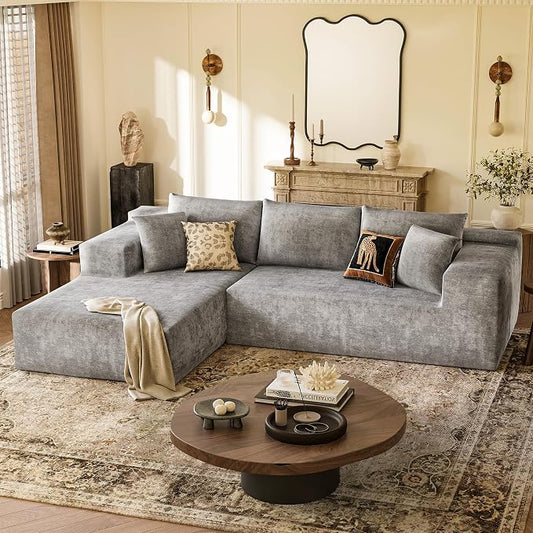 YESHOMY Boneless Couches for Living Room, 108" Sectional Modular Sectional Sofa with Deep Seat, Cloud Comfy Couch with L-Shape Chaise, Easy Assembly (Chenille, Pearl Gray)