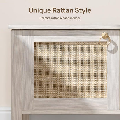 SICOTAS Rattan Storage Bench Boho Storage Chest with 2 Safety Hinges | Wood Storage Truck Box for Bedroom, Living Room, Entryway, Supports 220 lb, White Oak