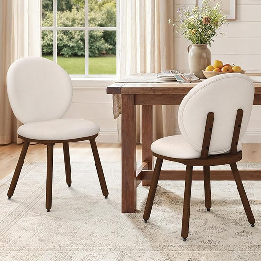 LUE BONA Dining Chairs Set of 2, Kitchen Chairs with Solid Wood Legs and Ergonomic Curved Seat,Upholstered Fabric Chairs with Dual-Spine Backrest, Easy Assembly for Kitchen Dining Room, White