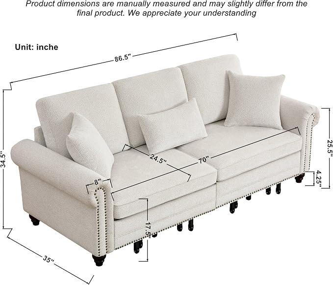 KEIKI 3 in 1 Classic Modern Convertible Sofa Bed King Size Pull Out Sleeper with Rolled Arm Nailhead Trim, Chenille Fabric Sturdy Frame 600 lbs Capacity for Living Room Apartment Office, Green