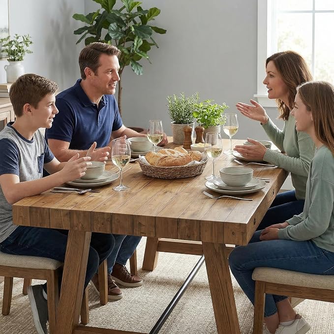 chairus 59" Reclaimed Wood Rectangular Farmhouse Dining Table | 59"L x 35.5"W x 30"H Standard Dining Height Tabletop, Seats 4-6, Reinforced A-Frame Legs with Black Metal Support Bar