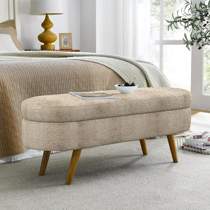 43.5" Ottoman with Storage, Storage Ottoman Bench with Safety Hinge, Foam End of Bed Bench, Upholstered Entryway Bench for Bedroom, Living Room & Window, Holds up to 330 lb, Brown