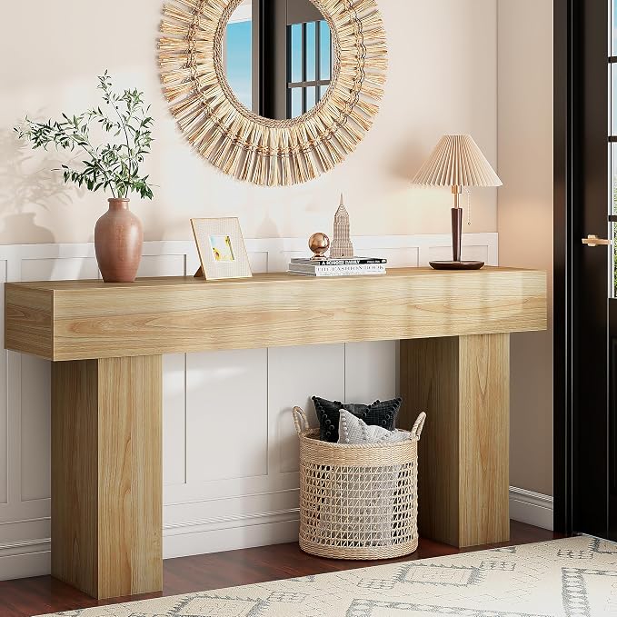 knoworld 63 Inch Long Console Table for Entryway, Farmhouse Wood Rectangular Sofa Table Behind Couch Table, Narrow Entryway Table for Living Room, Entrance, Hallway, Foyer, Easy Assembly (Natural)