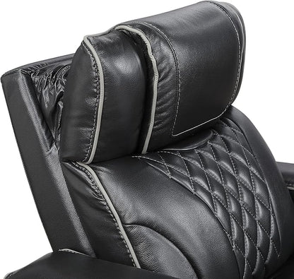 Lexicon Power Double Reclining Sofa, Center Drop-Down Table with Heat/Massage/Headrest/Storage Arms/Cup Holders/LED Lights/Wireless Charging, Top Grain Leather Match Wall Hugger Recliner Sofa, Black