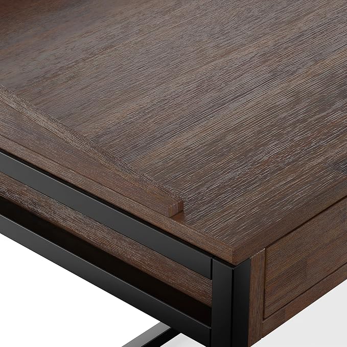 SIMPLIHOME Ralston Desk - 60 Inch Wide Solid Acacia Wood and Metal Writing Desk in Distressed Charcoal Brown, Modern Industrial Home Office Computer Table with 2 Drawers and Flip-Down Keyboard Tray