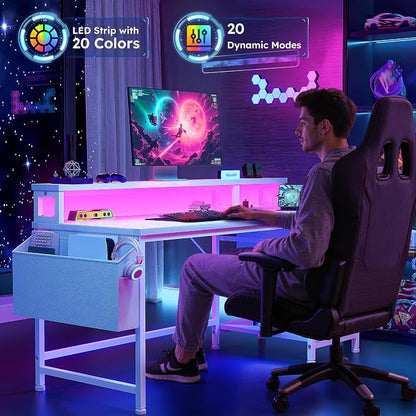 DurayLoly 48" Small Gaming Desk with Remote Control RGB Light for Teen Gamer,10m Full-Color Strip with Wireless Remote,20 Dynamic & 20 Lighting Modes, Effortless Control to Level Up Your Gaming Vibe