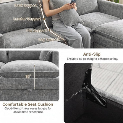 105" Light Grey Oversized Modular Storage Sofa, U Shaped Chenille Couch | Oversized Convertible Sectional Sofa, 8-Seat Sectional Couch With Armrests, Large Cloud Couch For Living Room, Apartment.