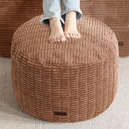 HIGOGOGO Pouf Ottoman Stuffed Round Modern Foam Filled Foot Rest Poufs for Living Room Chair Decorative 26 X 18 Inches Boho Relax Stool for Wedding Christmas Party, Brown