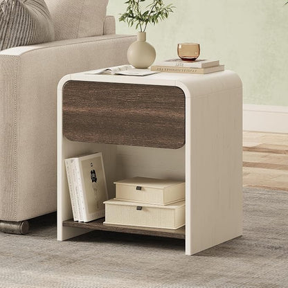Modern Nightstands Set of 2,Bedside Table with Open Shelf,Night Stand with Drawer Storage,Wooden End Table for Bedroom, Side Table White and Walnut