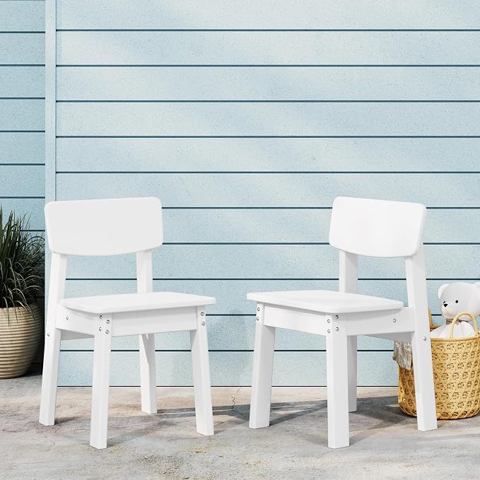 Costaelm Outdoor Kids Dining Chair Set of 2,Step Stool Toddler Chair, White