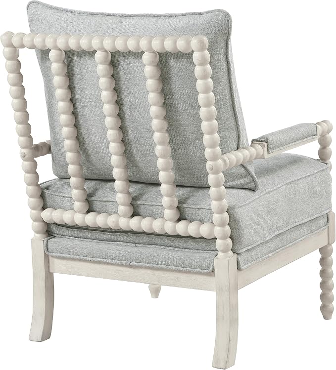 OSP Home Furnishings Kaylee Spindle Accent Chair with Antique White Wood Frame, Smoke Grey Fabric