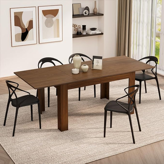 Mobili Fiver, Easy, Extendable Dining Table, 55.1(86.6) x35.4 in, Walnut, for 6-8 People, Expandable Dining Table for Kitchen, Italian Furniture