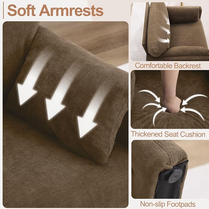 Oversized Accent Chair for Living Room, 32.68" Large Modern Armchair with Deep Seat, Mid-Century Comfy Reading Chair with Padded Arms, Chenille Single Sofa Chairs for Bedroom, Dark Brown