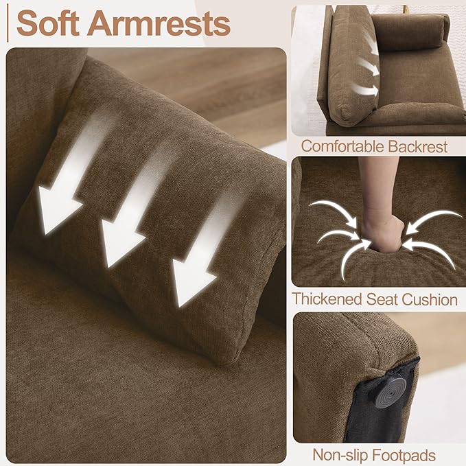 Oversized Accent Chair for Living Room, 32.68" Large Modern Armchair Set of 2 with Deep Seat, Mid-Century Comfy Reading Chair with Padded Arms, Chenille Single Sofa Chairs for Bedroom, Dark Brown
