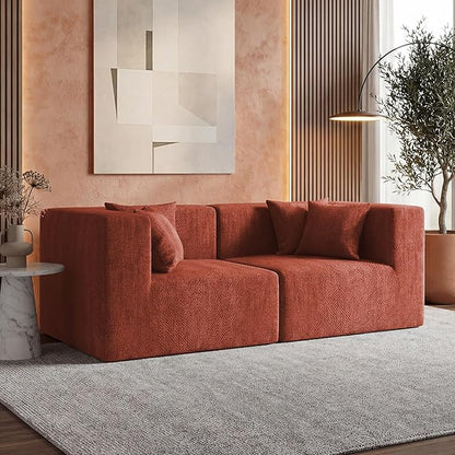 MONVANE 75" Loveseat Sofa, Comfy Chenille Modular Sectional Sofa with 4 Pillows, Modern Deep Seat Boneless Couch, 2 Seater Sofa for Living Room, Bedroom and Apartment, Rust Red