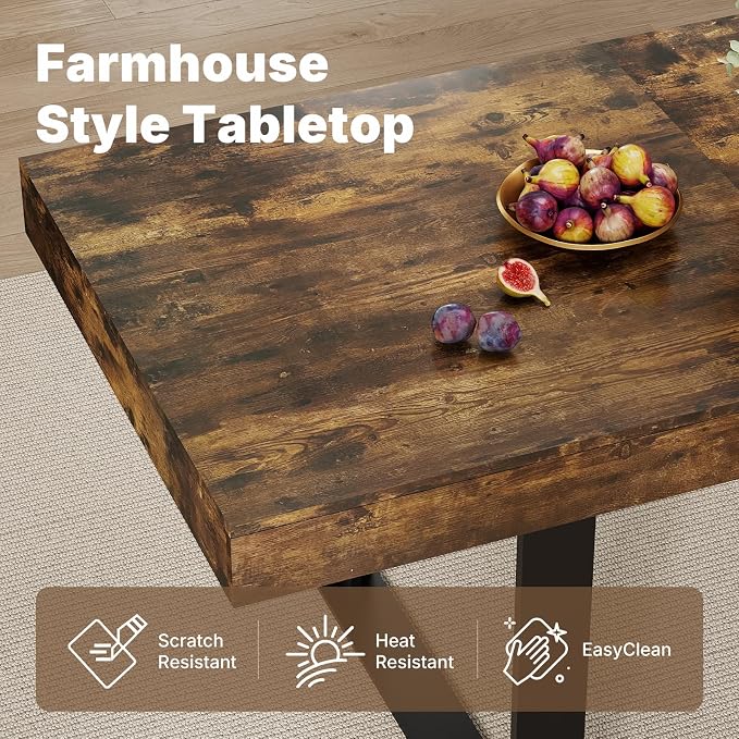 Zevemomo 63"-78.7" Extendable Dining Room Table for 6-8, Expandable Dinner Table Rectangular Kitchen Table Farmhouse Wooden Tables for Dining, Kitchen, Office, Living Room, Space Saving-Rustic Brown