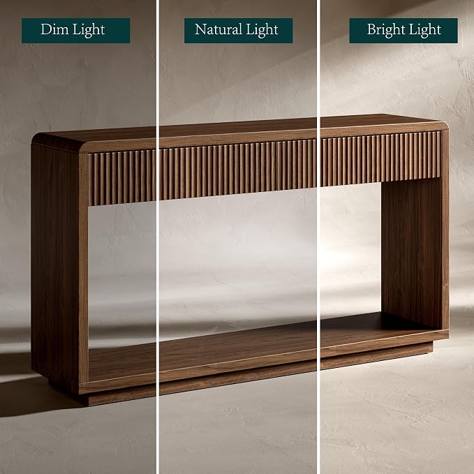 Evermagin 59'' Walnut Entryway Table with Drawers, Fluted Console Table, Mid Century Modern Sofa Table with Storage for Living Room, Entrance, Hallway