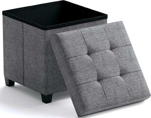 Ornavo Home Storage Ottoman with Legs, Square Cube Foot Rest Stool Seat, for Living Room, Bedroom, Home Office, Dorm - 15 x 15 x 15, Gray