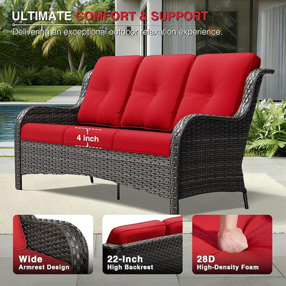 Joyside Outdoor Patio Couch, 3 Seater Outdoor Wicker Sofa with High Back, Deep Seating, Wide Armrest, Thickened Cushions, Patio Sofa for Deck, Porch Use