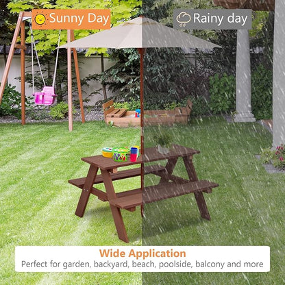 Costzon Kids Picnic Table, Wooden Childrens Table & Bench Set with Removable Umbrella, Kids Patio Furniture for Backyard, Garden, Kids Table and Chair Set for Outdoors (Natural)