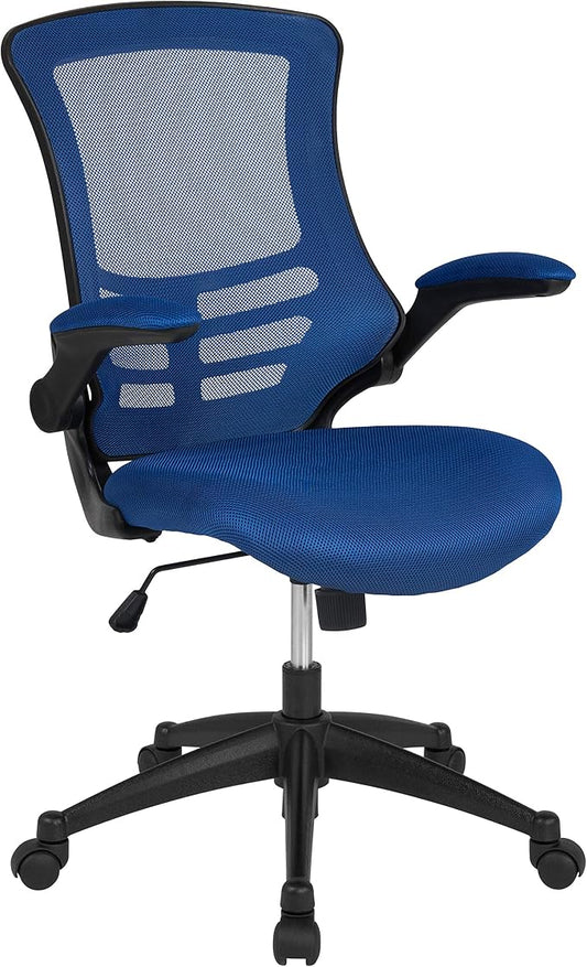 Flash Furniture Kelista Mid-Back Blue Mesh Swivel Ergonomic Task Office Chair with Flip-Up Arms