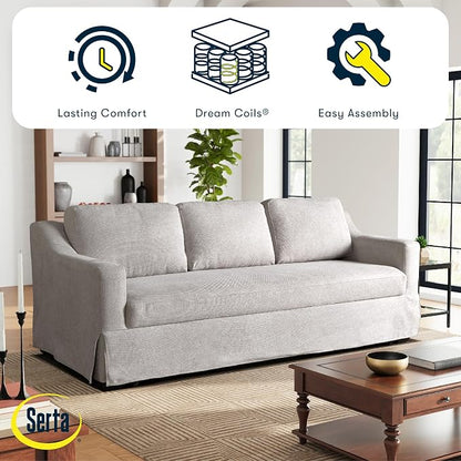 Serta® Hawthorne 90.6" Slipcovered Queen-Size Convertible Pop-up Sofa, Dreamcoil® Comfort, Woven Polyester Blend Fabric, Linen
