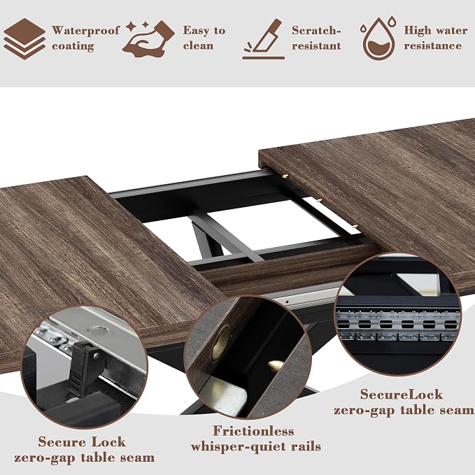 Extendable Dining Room Table for 4 6 8, 55"-71" Long Rectangle Kitchen Table,Wood Expandable Dining Table with Hidden Storage, Space Saving, For Kitchen Dining Living Room, Farmhouse, Dark Walnut