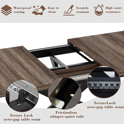 Extendable Dining Room Table for 4 6 8, 55"-71" Long Rectangle Kitchen Table,Wood Expandable Dining Table with Hidden Storage, Space Saving, For Kitchen Dining Living Room, Farmhouse, Dark Walnut
