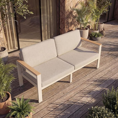 Aluminum Outdoor Loveseat,2-Seat Patio Furniture Loveseat with 1.5mm Thick Powder-Coated Frame, Anti-Hot Armrest & Waterproof Removable Cushions, Weather Resistant Outdoor Sofa for Backyard Porch