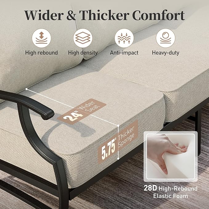 SUNSHINE VALLEY Metal Patio Furniture Sofa with 5.75" Super-Thick Waterproof Cushion, 3-Seater Deep Seating & High-Back Outdoor Couch for Patio Backyard Deck Front Porch