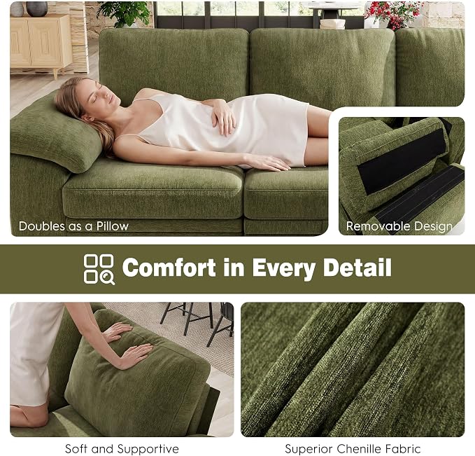 Ihanherry 108" Modular Sectional Sofa with Pull Out Bed, 7-Seater L Shaped Sectional Sleeper Couch with Storage, Chenille Convertible Couches for Living Room, Apartment (Green)