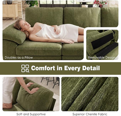 Ihanherry 108" Modular Sectional Sofa with Pull Out Bed, 7-Seater L Shaped Sectional Sleeper Couch with Storage, Chenille Convertible Couches for Living Room, Apartment (Green)