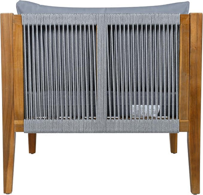 VilroCaz 3-Piece Patio Conversation Set, All Weather Sectional Sofa Set with Acacia Wood Frame and Woven Rope Accents, Outdoor Furniture Set with Cushions for Backyard Deck Poolside (Grey+Rope v)