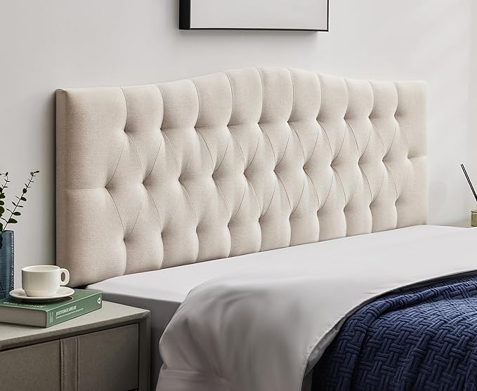 Tufted Upholstered Full Size Headboard Only, Adjustable 38-50 in, Beige | Full Headboard for Full Size Bed, Durable Linen Fabric Headboards, Modern Diamon Design Wood Head Board