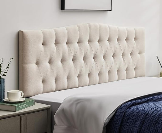 Tufted Upholstered Full Size Headboard Only, Adjustable 38-50 in, Beige | Full Headboard for Full Size Bed, Durable Linen Fabric Headboards, Modern Diamon Design Wood Head Board
