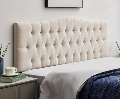 Tufted Upholstered Queen Size Headboard Only, Adjustable 38-50 in, Beige | Queen Headboard for Queen Size Bed, Durable Linen Fabric Headboards, Modern Diamon Design Wood Head Board