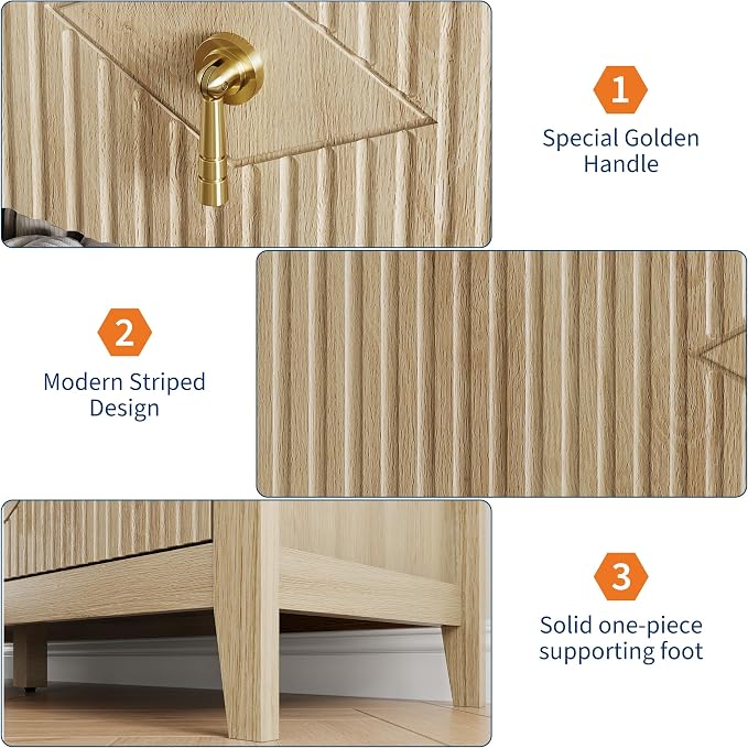 GarveeHome Fluted Dresser for Bedroom, 54 Inch Wide 7-Drawer Wood Dresser, Modern Chest of Drawers, Storage Organizer Cabinet for Living Room, Hallway, Entryway, Natural