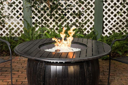 Fire Sense 61832 Grand Cooper Aluminum Convertible Gas Fire Pit Table 55,000 BTU Multi-Functional Outdoor with Fire Bowl Lid, Nylon Weather Cover & Clear Fire Glass - Bronze Finish - Round - 44"