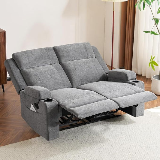 GUEAPY 55" Loveseat Reclining Sofa with Cup Holders – Manual Double Reclining Sofa for Aprtment & Small Spaces, Chenille Fabric Reclinig Couch with Wide Armrests & Side Storage for Livingroom