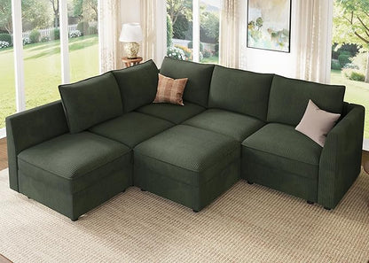 HONBAY Modular Sectional Sofa L Shaped Sectional Couch with Storage, Convertible Couches for Living Room - Green