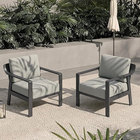 KISLOT Aluminum Outdoor Patio Furniture Armchairs,Outside Patio Sofa with Washable Thick Cushion, Patio Sofa Couch Set of 2 for Porch, Balcony, Deck, Yard,Gray Aluminum Frame