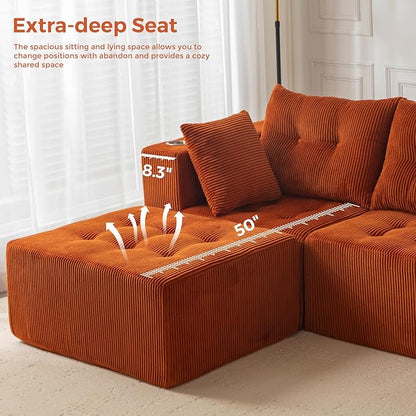 MAXYOYO Modular Sectional Sofa Couch, L Shaped Modern Cloud Couch with 1 Ottoman, Sofa in A Box, Tufted 4-Seat Boneless Chair for Living Room, No Assembly Required, Orange